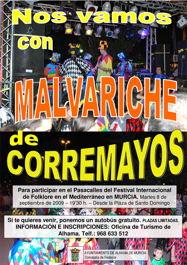 El pasacalles de corremayos con la Malvariche participa en el desfile inaugural del Festival Internacional de Folclore de Murcia.