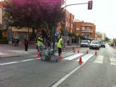 Realizan trabajos de repintado de la señalización horizontal y mantenimiento en la Calle General Aznar