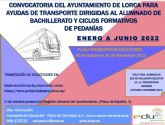 El Ayuntamiento de Lorca abre el plazo para solicitar las ayudas para transporte para el alumnado de bachillerato y ciclos formativos matriculados en centros educativos del municipio