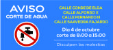 AVISO: corte de agua el jueves 4 de octubre en calle Alfonso X y adyacentes
