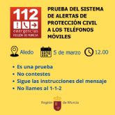 El 112 probará mañana el sistema de envío masivo de mensajes de alerta de Protección Civil en Aledo