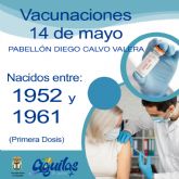 El próximo viernes, 14 de mayo, recibirán la primera dosis de la vacuna contra el COVID los nacidos entre 1952 y 1961 en el Pabellón Diego Calvo Valera