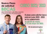 La Concejalía de Educación informa del adelanto de fechas para solicitar las becas del Ministerio para el curso 2022/23