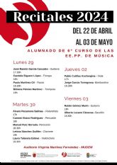 El Conservatorio de Msica Maestro Jaime Lpez de Molina de Segura organiza 32 recitales de alumnado de sexto curso de Enseñanzas Profesionales del 22 de abril al 3 de mayo