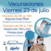 El próximo viernes, CC Águilas Plaza acogerá una nueva jornada de vacunaciones masivas contra el COVID19