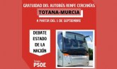 El autobús de Renfe cercanías Totana-Murcia será gratuito a partir del 1 de septiembre