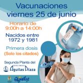 El viernes 25 de junio se vacunará con la primera dosis al segundo grupo de 40 a 49 años