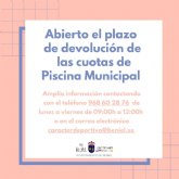 Abierto el plazo de devolución de las cuotas de Piscina Municipal
