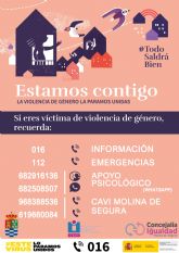 La Concejalía de Igualdad y Violencia de Género de Molina de Segura se adhiere a la campaña nacional ESTAMOS CONTIGO, la Violencia de Género la paramos unidas