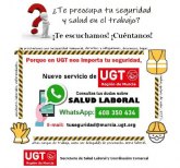 UGT lanza un nuevo servicio de información por whatsapp y email en temas de prevención, para llegar a trabajadores sin representación sindical