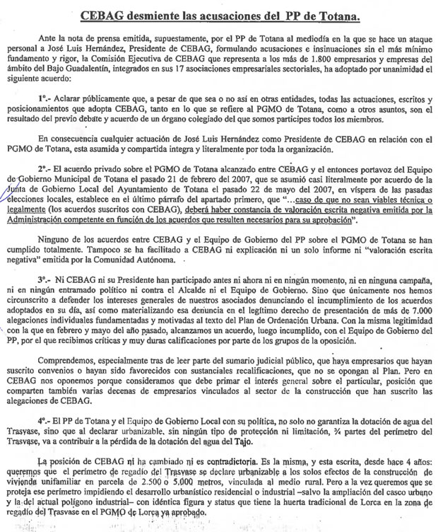 CEBAG desmiente las acusaciones del PP de Totana - 2, Foto 2