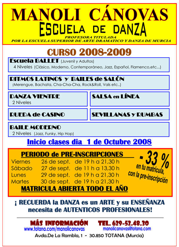 El periodo de pre-incripción de la Escuela de Danza Manoli Cánovas para el curso 2008-2009 comienza el próximo viernes 26 de septiembre, Foto 2