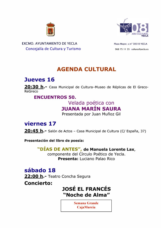 Agenda cultural de Yecla del 15 al 22 de octubre - 1, Foto 1