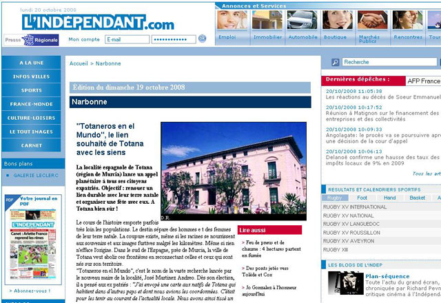 El diario francés L’Indépendant publica una entrevista realizada al alcalde de Totana, Foto 1