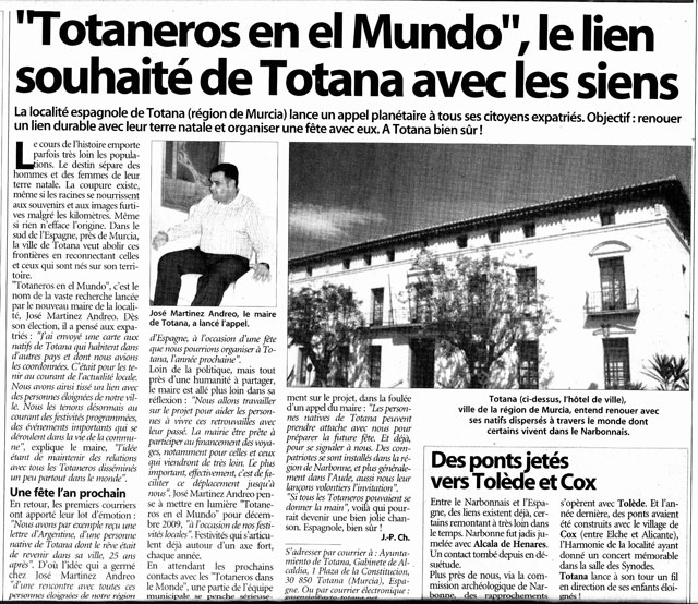El diario francés L’Indépendant publica una entrevista realizada al alcalde de Totana, Foto 2