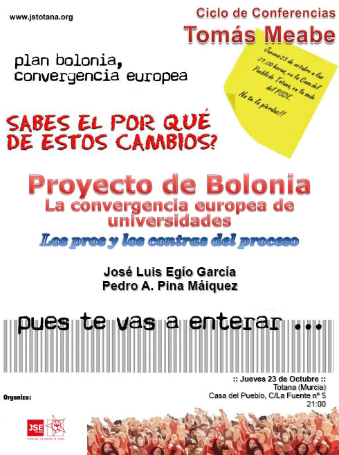 Juventudes Socialistas de Totana organiza una charla-coloquio sobre el Tratado de Bolonia, Foto 1