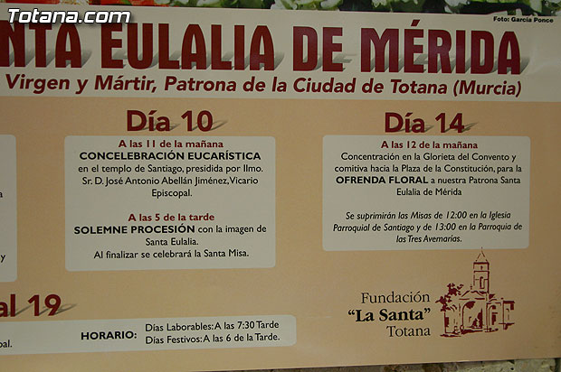 La Fundacin La Santa pretende implicar a las asociaciones del municipio en el Novenario en honor a Santa Eulalia con motivo de sus fiestas patronales - 2