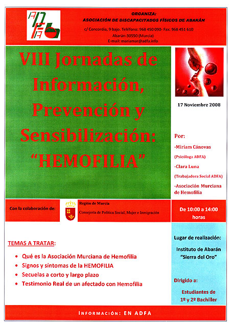 ADFA organiza una charla sobre hemofilia en el IES Villa de Abarán - 1, Foto 1