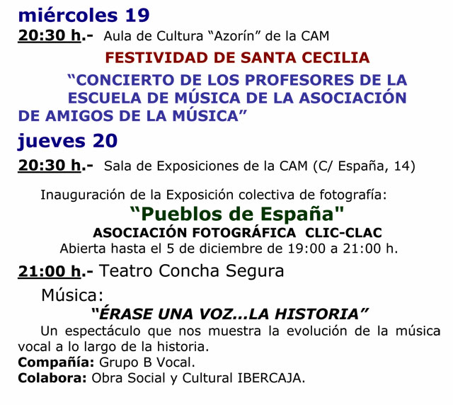Agenda cultural de Yecla del 19 al 26 de noviembre - 1, Foto 1