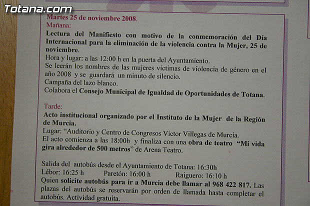 Totana se suma a los actos del “Da Internacional para la Eliminacin de la Violencia contra la Mujer” el prximo martes 25 de noviembre - 2