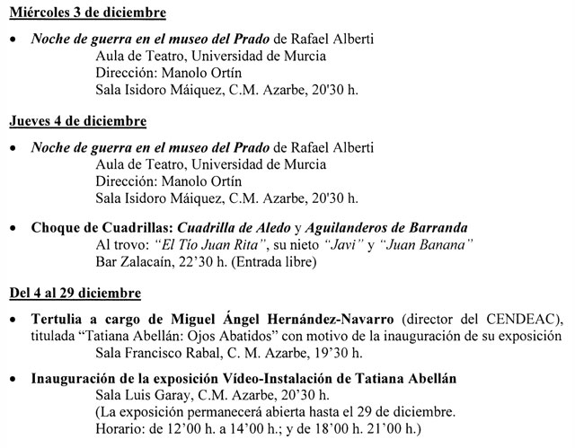 Actividades culturales de la Universidad de Murcia en la semana del 1 al 7 de diciembre - 1, Foto 1
