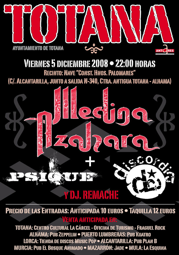 El programa de conciertos de las fiestas de Santa Eulalia 2008  trae a la localidad mañana a “Medina Azahara”, junto a las actuaciones de “Psique” y “Discordia”, Foto 1