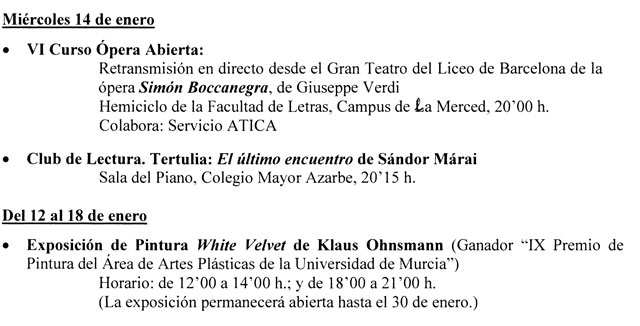 Actividades culturales de la Universidad de Murcia del 13 al 18 de enero - 1, Foto 1