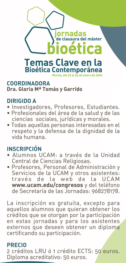 Jornadas de Bioética en la UCAM bajo el título: ‘Temas clave en la Bioética Contemporánea’, del 22 al 24 de enero - 1, Foto 1