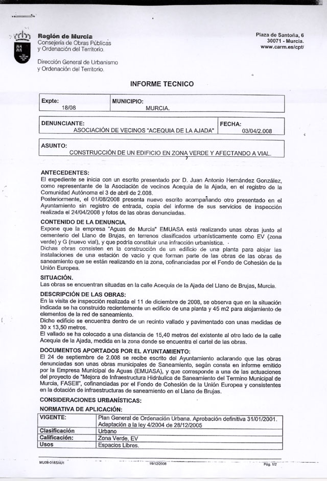 El PSOE denuncia que en Murcia se construyen obras irregulares municipales y no legalizables, según informe de la CARM - 1, Foto 1