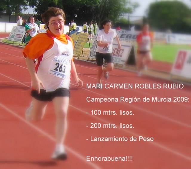 La deportista del Centro Ocupacional “José Moyá”, Mari Carmen Robles,  se convierte en la triple medallista de oro en el Campeonato Regional de Atletismo, Foto 3