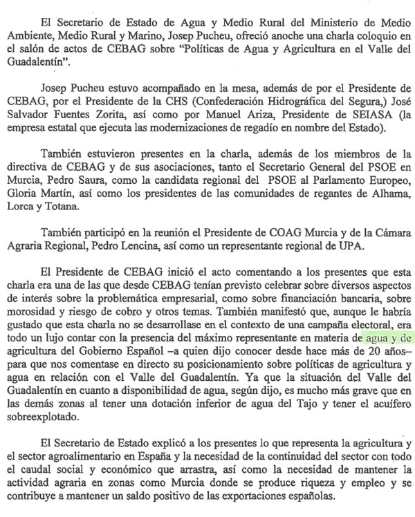 Charla del Secretario de Estado de Agua y Medio Rural en CEBAG-Totana - 1, Foto 1