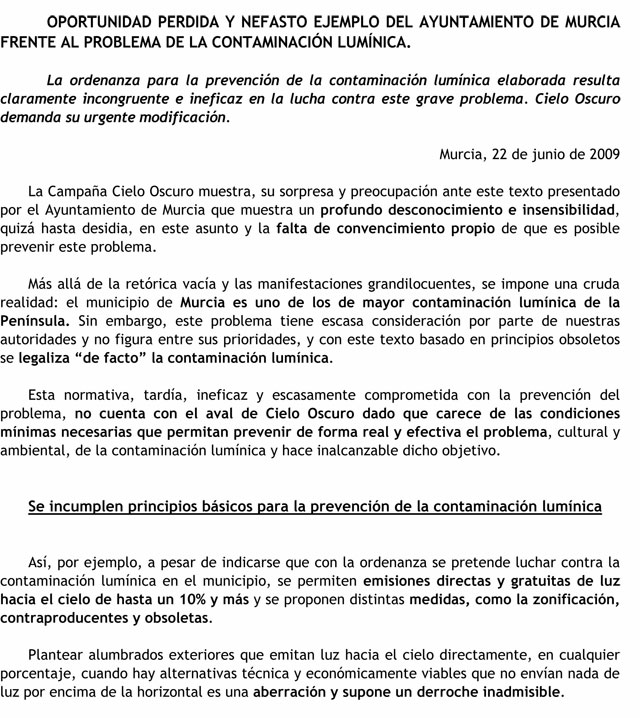 Campaña Cielo Oscuro valora negativamente la ordenanza del Ayuntamiento de Murcia contra la contaminación lumínica - 2, Foto 2