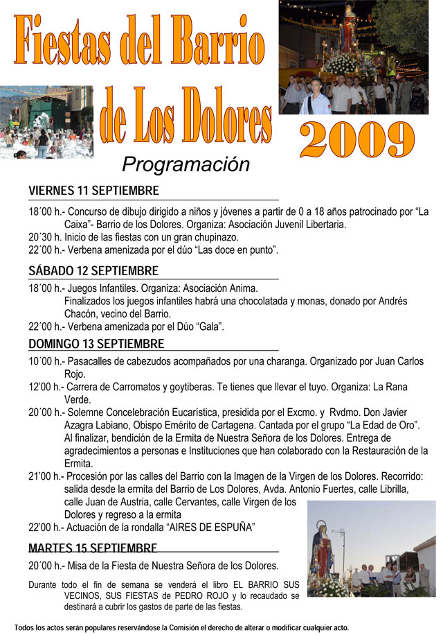 Fiestas Barrio de Los Dolores 2009. Programa, Foto 1