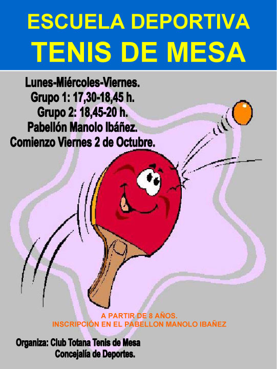 El próximo viernes día 2 de octubre se iniciarán las clases de la Escuela Deportiva de Tenis de Mesa, Foto 1