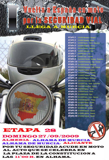 La 1ª Vuelta a España en Moto por la Seguridad Vial pasa por la Región este proximo domingo 27 de septiembre con cambio de testigo en Alhama, Foto 1