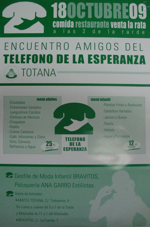 Este domingo 18 de octubre tendrá lugar la comida Encuentro Amigos del Teléfono de la Esperanza Totana, Foto 1