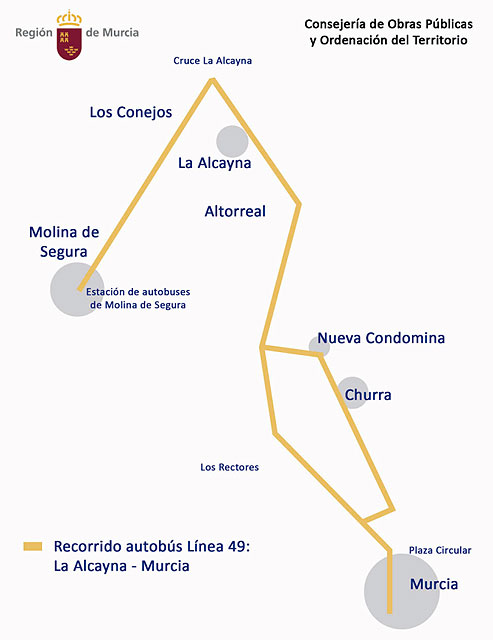Obras Públicas amplía el servicio de la línea 49 de autobús entre Molina de Segura, La Alcayna y Murcia - 1, Foto 1