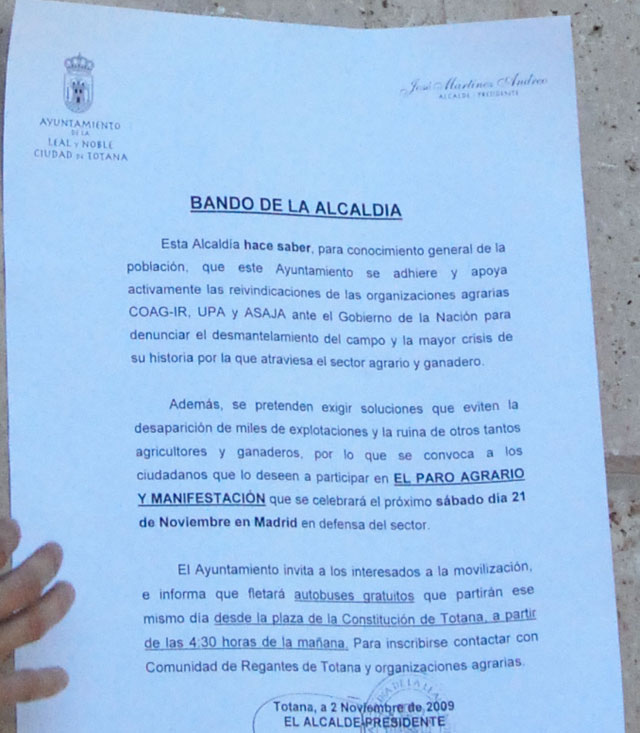 Alcaldía pide a los vecinos en un bando que se sumen a las reivindicaciones del sector de la agricultura, Foto 2