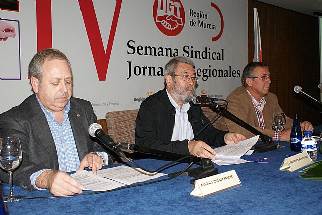 Clausura IV Jornadas Sindicales UGT -Antonio Jiménez, Cándido Méndez y Carmelo Martínez, Foto 1