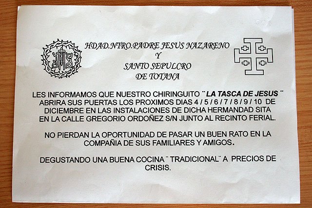 La Hdad. Ntro. Padre Jesús Nazareno y Santo Sepulcro de Totana abrirá su chiringuito La Tasca de Jesús del 4 al 10 de diciembre, Foto 2