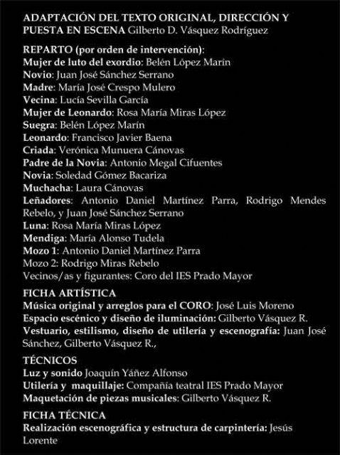 La compañía de Teatro del IES Prado Mayor vuelve a escenificar Bodas de Sangre en el Teatro Sociocultural de “La Cárcel” - 3, Foto 3