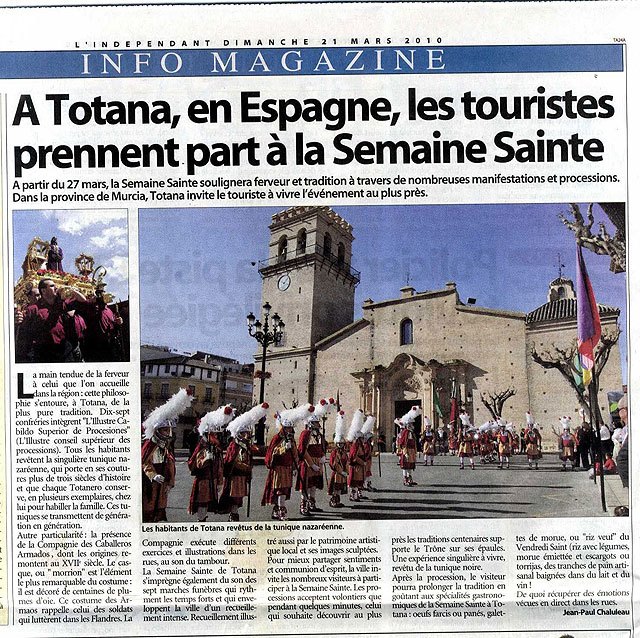 El periódico frances L’Independant se hace eco de la grandeza de la Semana Santa totanera en un reportaje que ha sido publicado recientemente, Foto 1