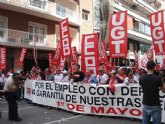 Militantes de IU Totana, junto a representantes de trabajadores, asistieron a la manifestación del 1º de Mayo en Murcia
