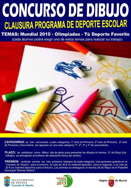 La concejalía de Deportes, en colaboración con los centros docentes de Totana, organizan un concurso de dibujo, Foto 1