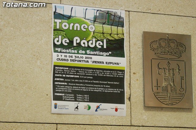 El II Torneo de Pádel “Fiestas de Santiago de Totana” se celebrará los días 3 y 10 de Julio en las pistas de la Ciudad Deportiva “Sierra Espuña”, Foto 2
