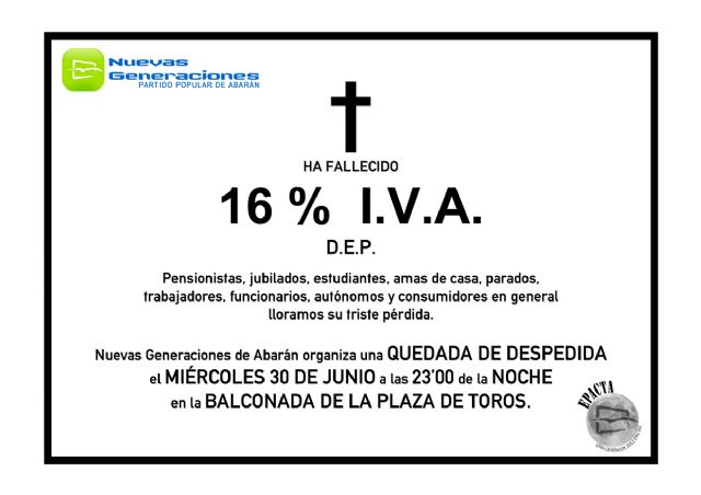 Nuevas Generaciones de Abarán despedirá el 16% de IVA - 1, Foto 1