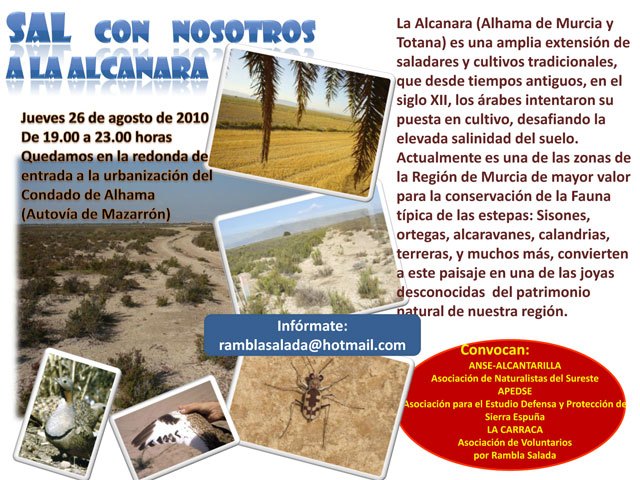 Excursión a La Alcanara (Saladares Guadalentín), jueves 26 de agosto (19:00h.), Foto 1