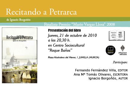 El jueves 21 de octubre, Ignacio Borgoños presenta su libro ´Recitando a Petrarca´ - 1, Foto 1