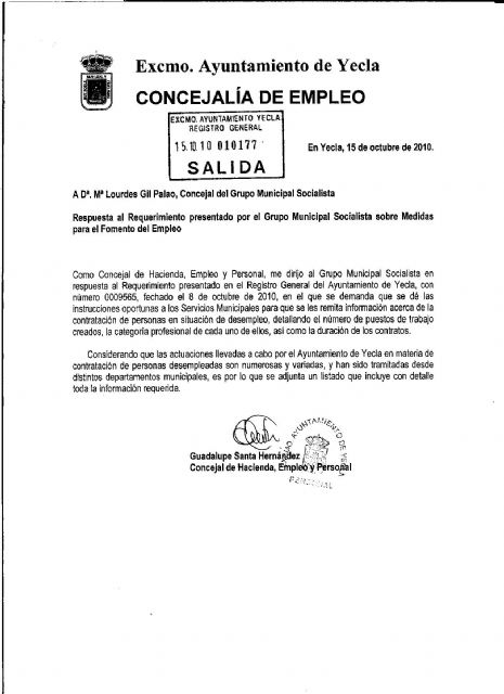 La concejal de Hacienda y Empleo Guadalupe Santa ha mentido a los yeclanos al afirmar que el Ayuntamiento ha contratado a 358 desempleados - 1, Foto 1
