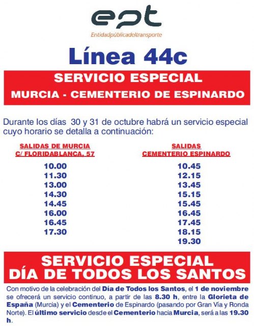 Obras Públicas amplía hasta las 11.000 plazas el transporte público en Murcia para el Día de Todos los Santos - 1, Foto 1